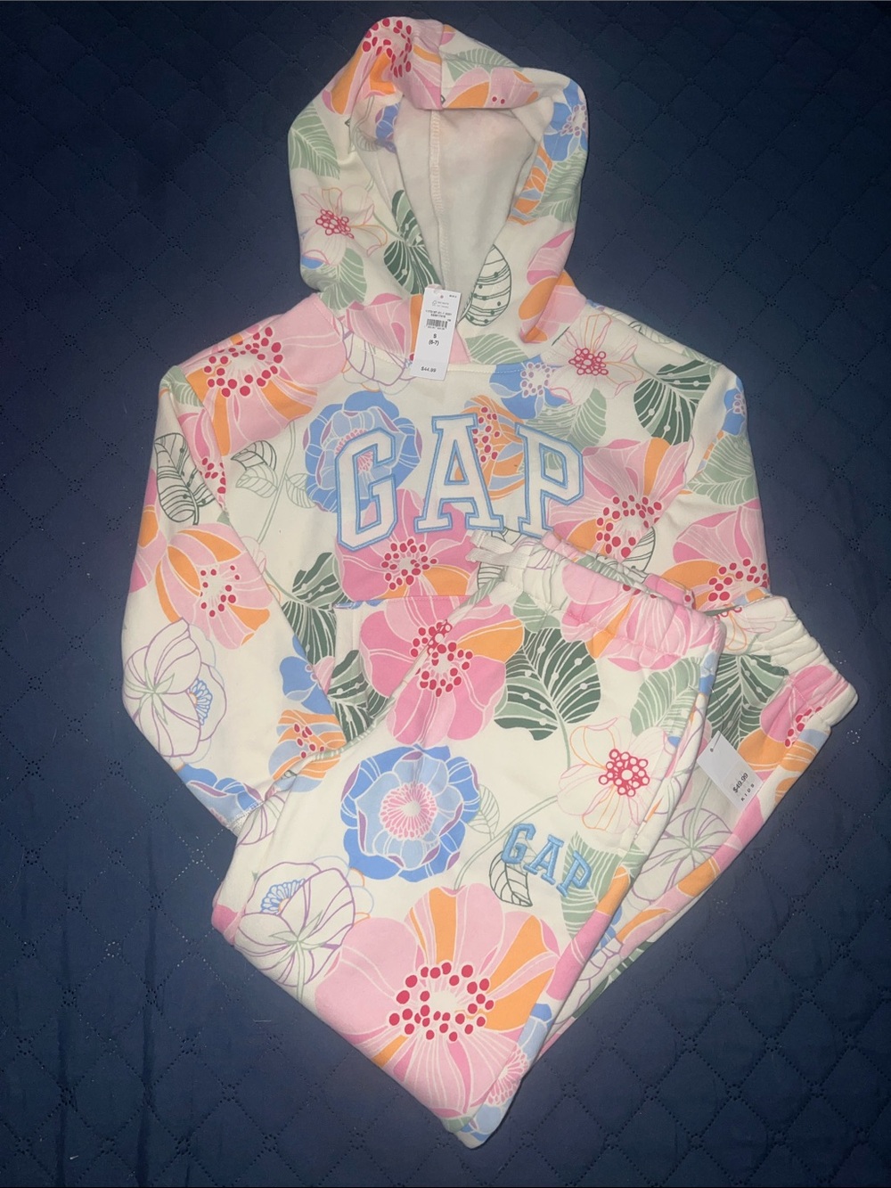 GAP Floral Hooded Sweatshirt and Jogger Set in Pink, Blue, Green, Orange